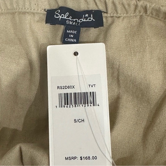 Splendid Linen Mini Dress Tan Khaki Spaghetti Straps Belt Tie - Picture 6 of 8